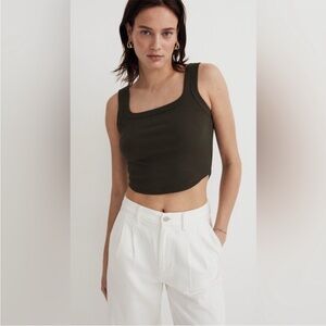Madewell Dark Olive Ribbed Crop Tank Top